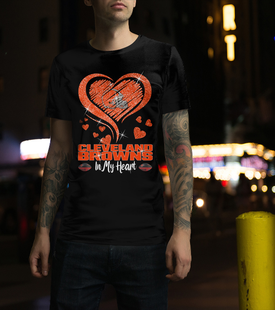 CLEVELAND BROWNS Glitter Heart Football In My Heart T-Shirt