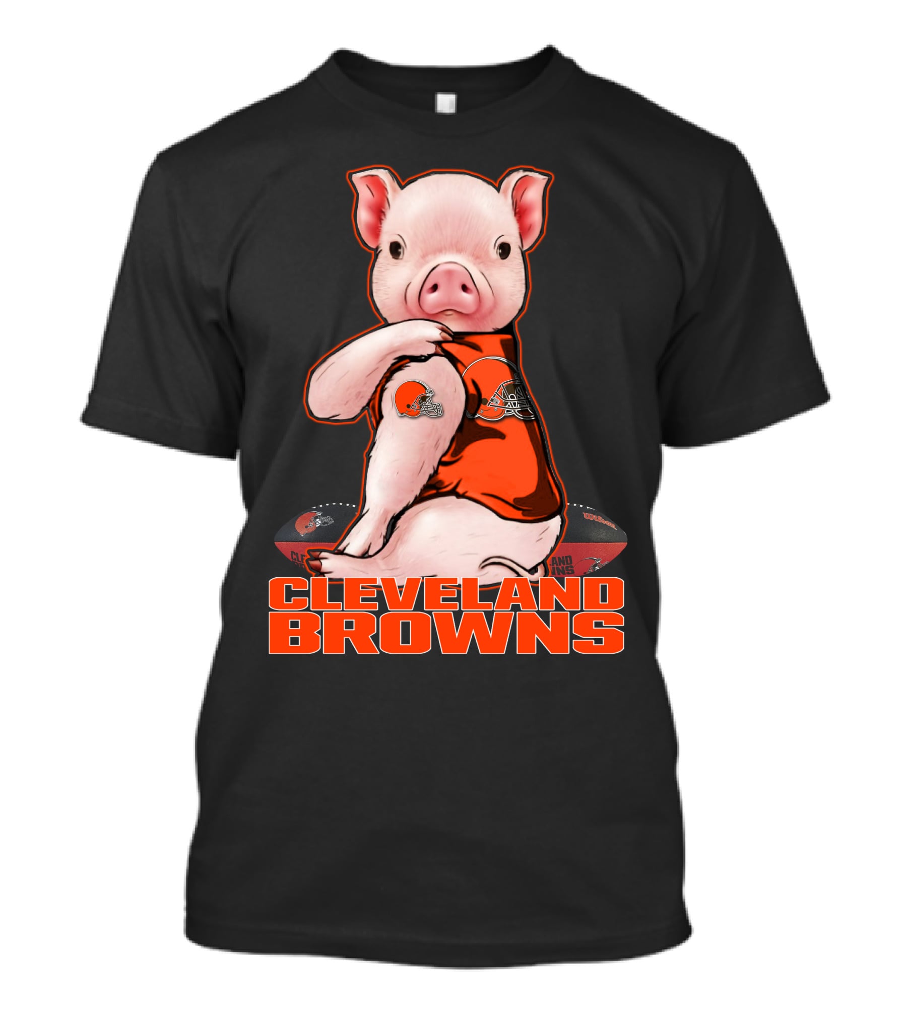 Cleveland Browns Pig In Football Jersey With Team T-Shirt