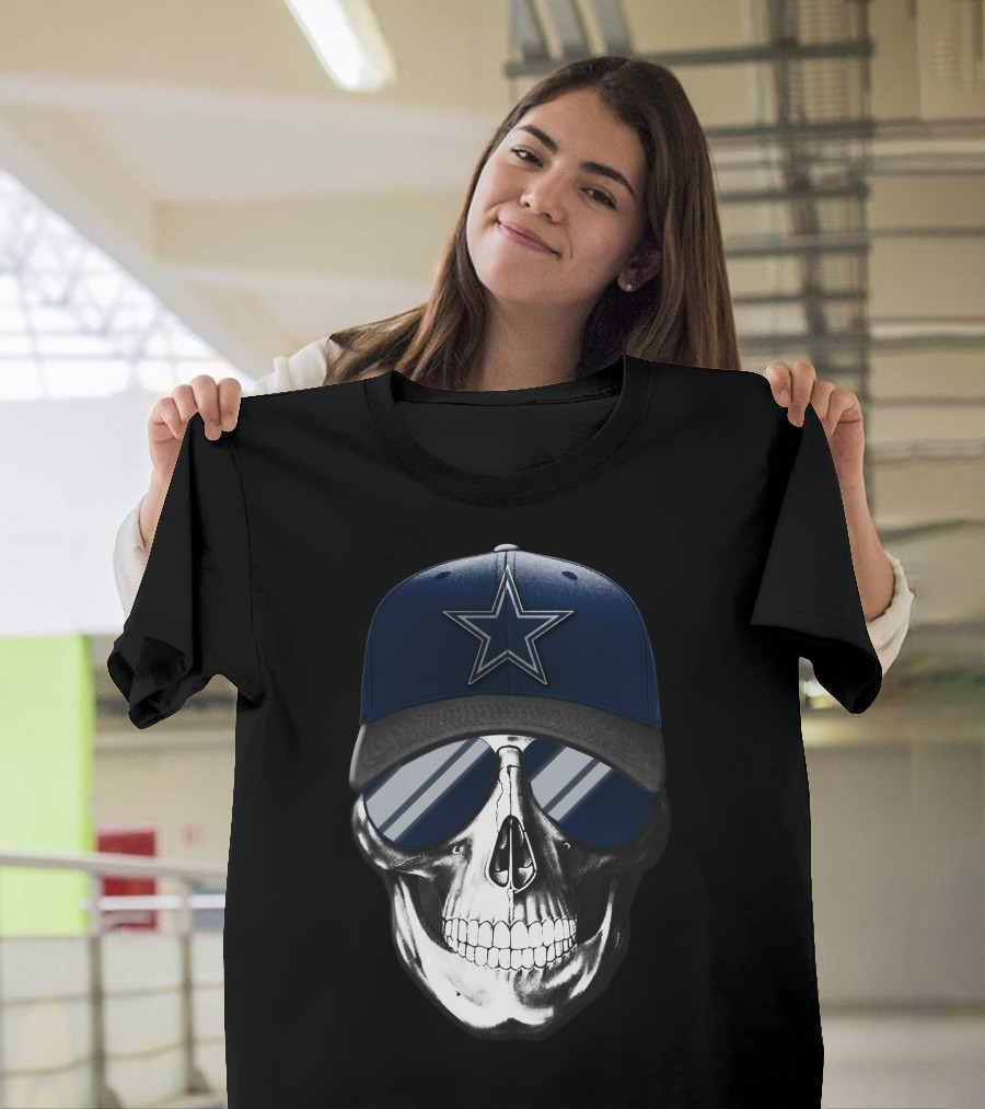 Skull Wearing Dallas Cowboys Hat And Sunglasses T-Shirt
