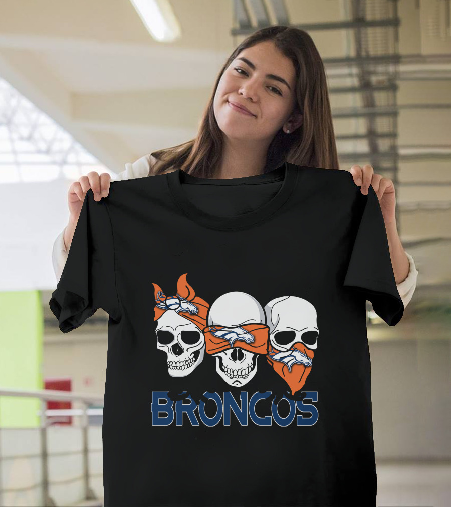 Broncos Three Skulls with Orange Bandanas T-Shirt