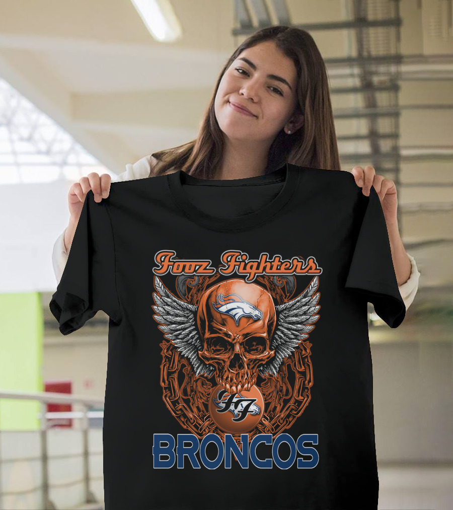 Foo Fighters Denver Broncos Skull Wings Chain Orange T-Shirt