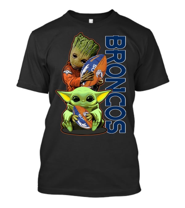 Groot Baby Yoda Denver Broncos Football Fan T-Shirt