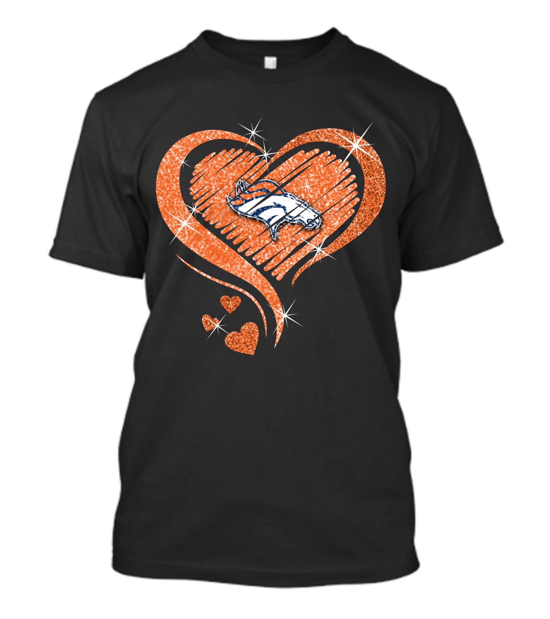 Heart Diamond Denver Broncos Sparkling Orange Emblem T-Shirt