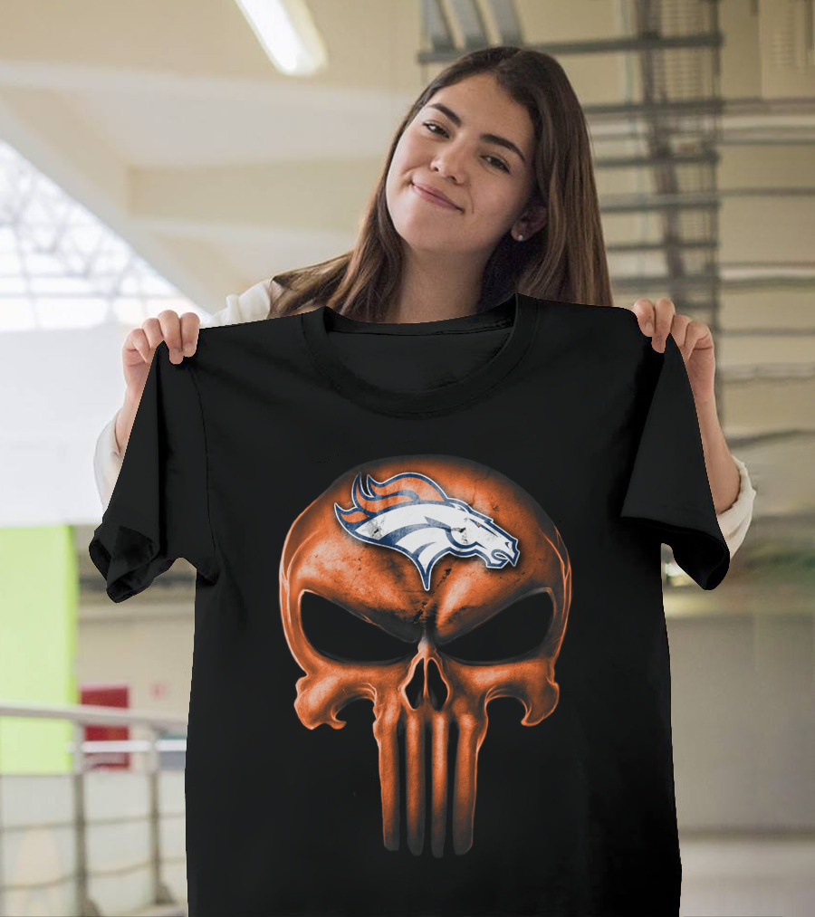 Skull Denver Broncos Logo Fusion T-Shirt