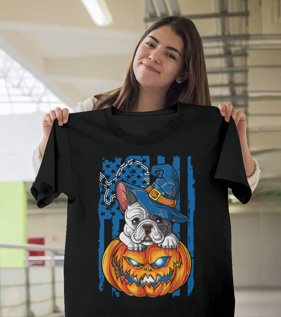Hlw Bulldog Halloween Detroit Lions Pumpkin Wizard T-Shirt