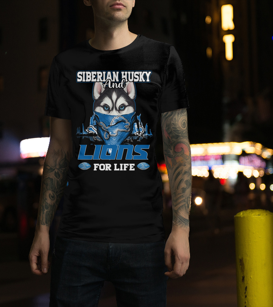 Siberian Husky And Lions For Life Detroit T-Shirt