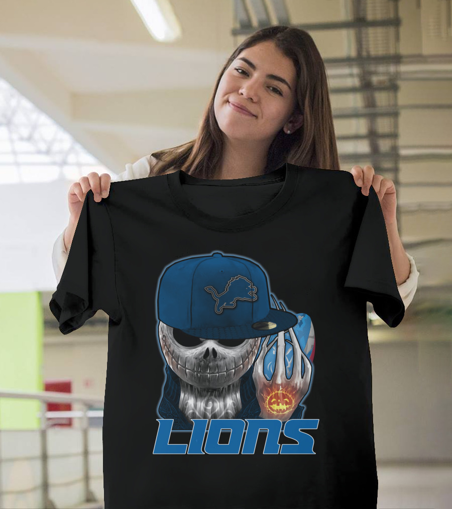 Jackskull Detroit Lions Halloween Football Fan Skull Cap T-Shirt