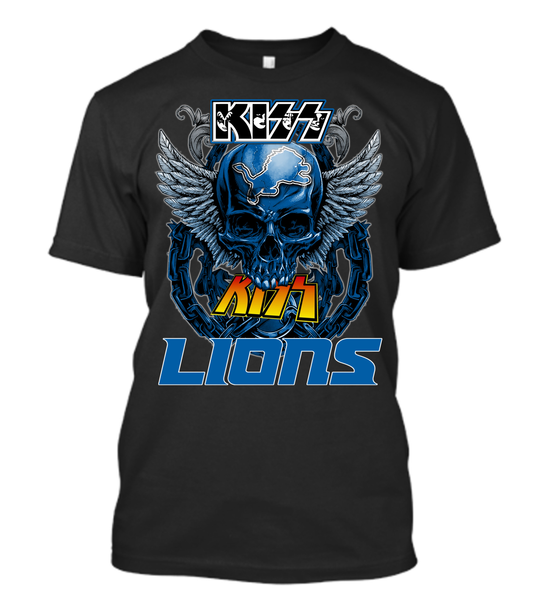 Kiss Skull Wings Detroit Lions T-Shirt