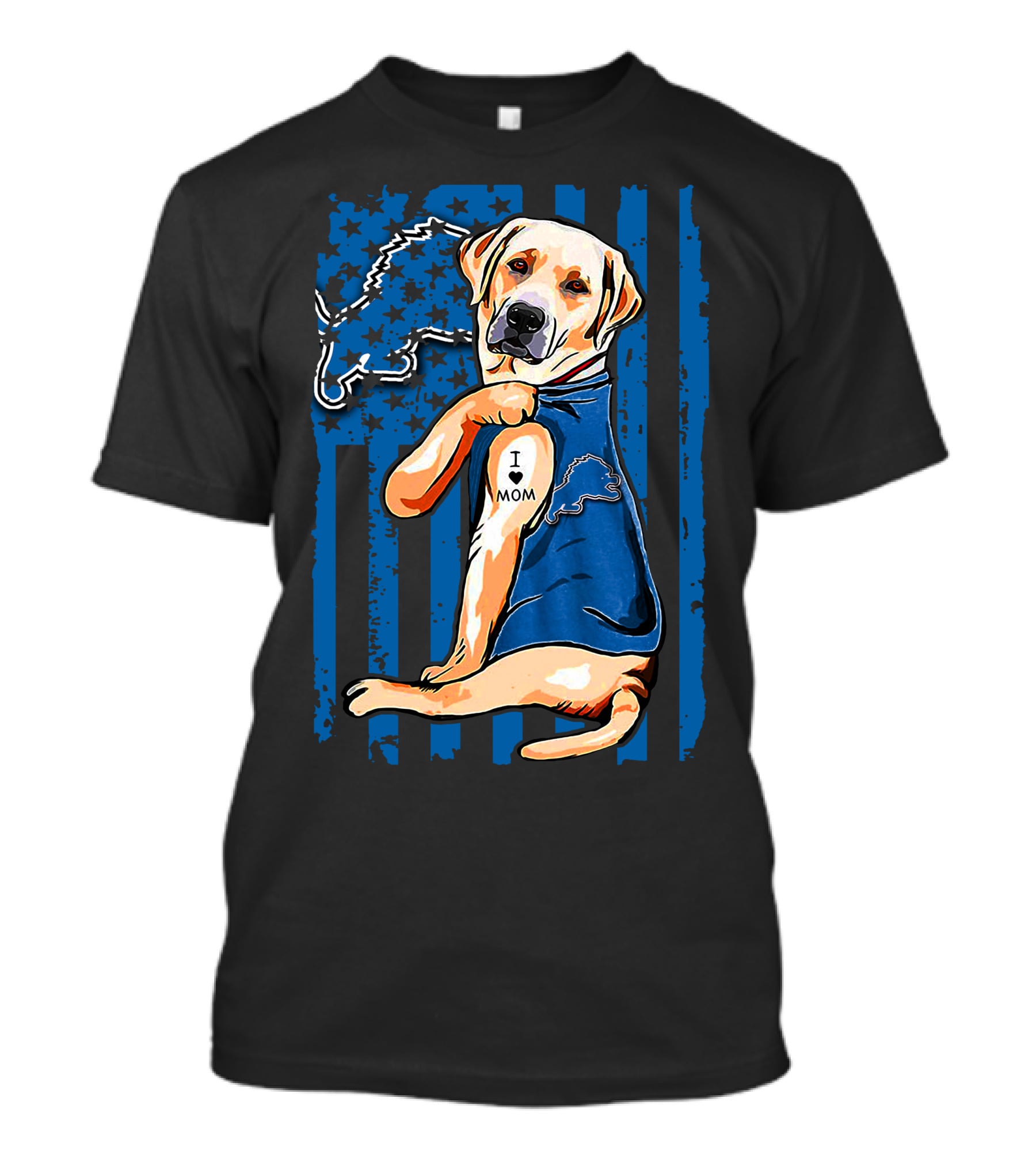 Labrador Retriever I Love Mom Detroit Lions Football Fan T-Shirt