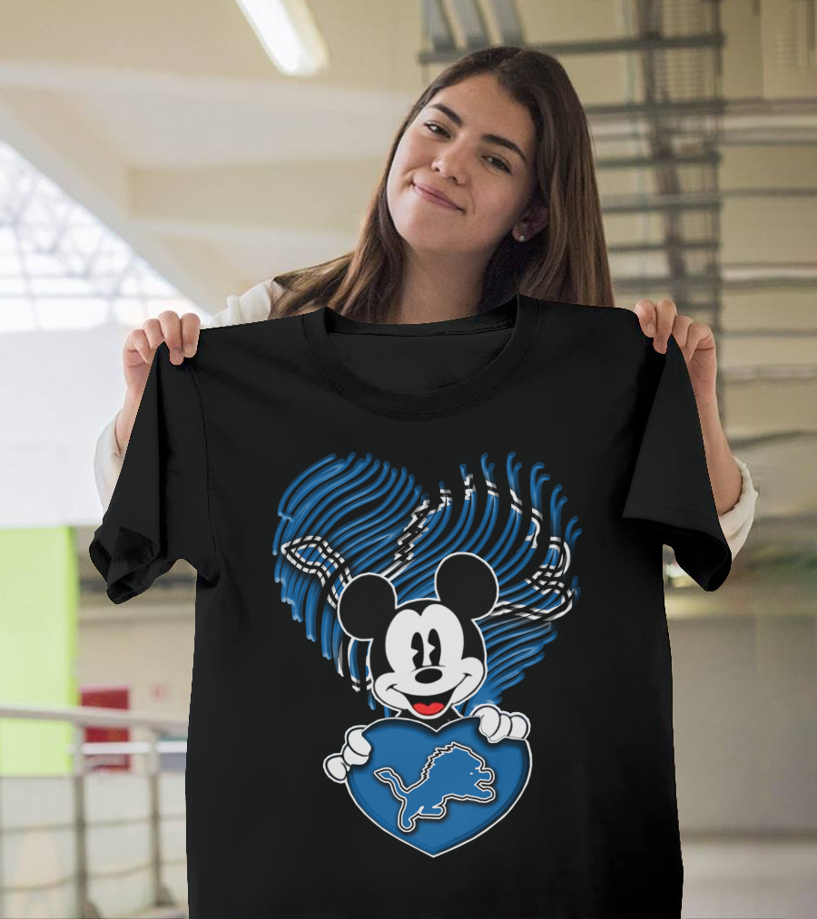 Mick Mouse Heart Detroit Lions Fan T-Shirt