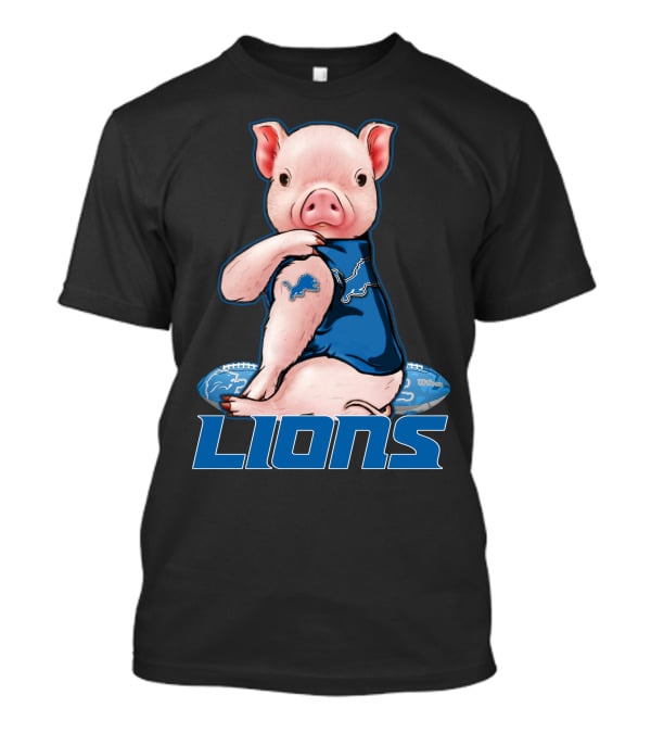 Detroit Lions Pig In Blue T-Shirt