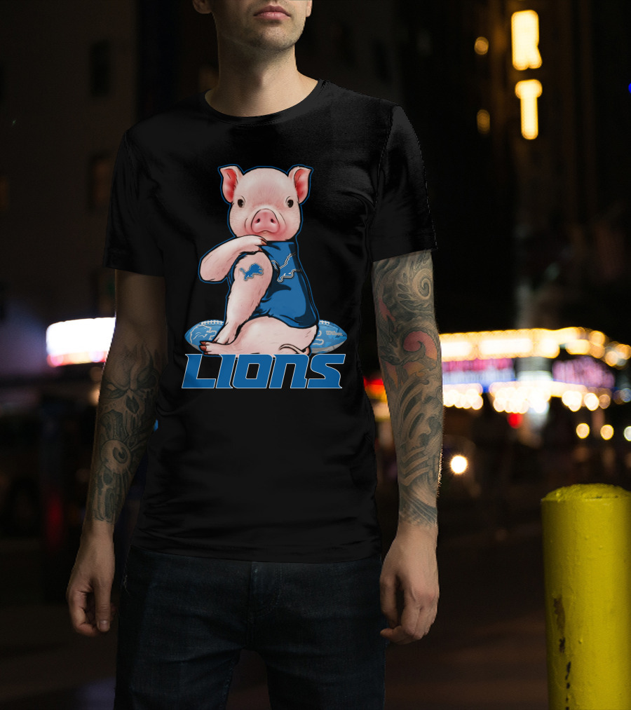 Detroit Lions Pig In Blue T-Shirt