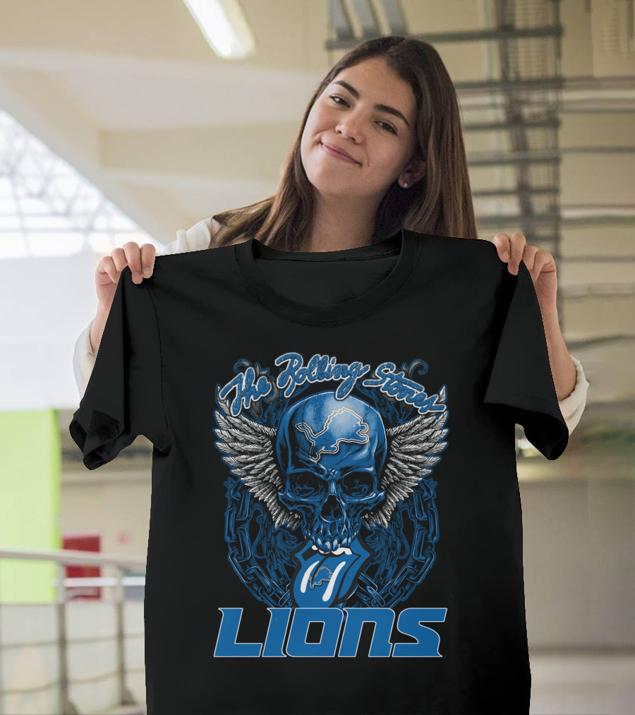 The Rolling Stones Detroit Lions Skull With Wings And Tongue T-Shirt