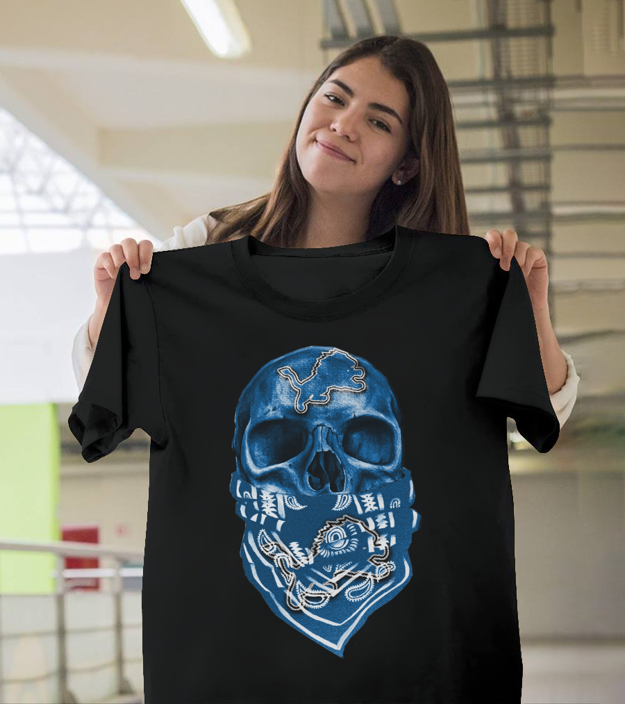 Skull Detroit Lions Bandana Fan T-Shirt