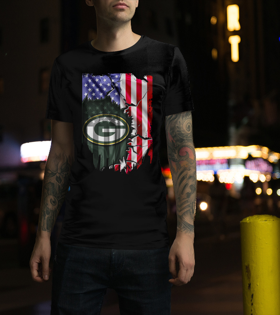 American Flag Green Bay Packers Logo Fusion T-Shirt