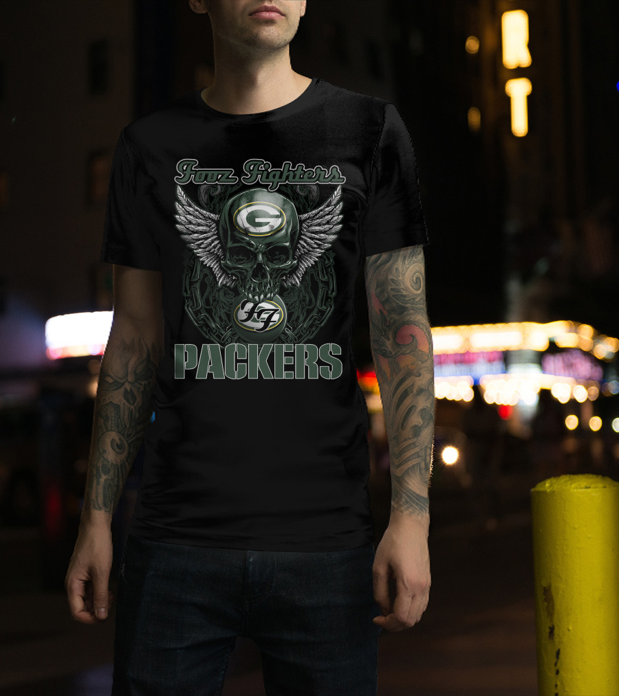 Foo Fighters Green Bay Packers Skull Winged T-Shirt