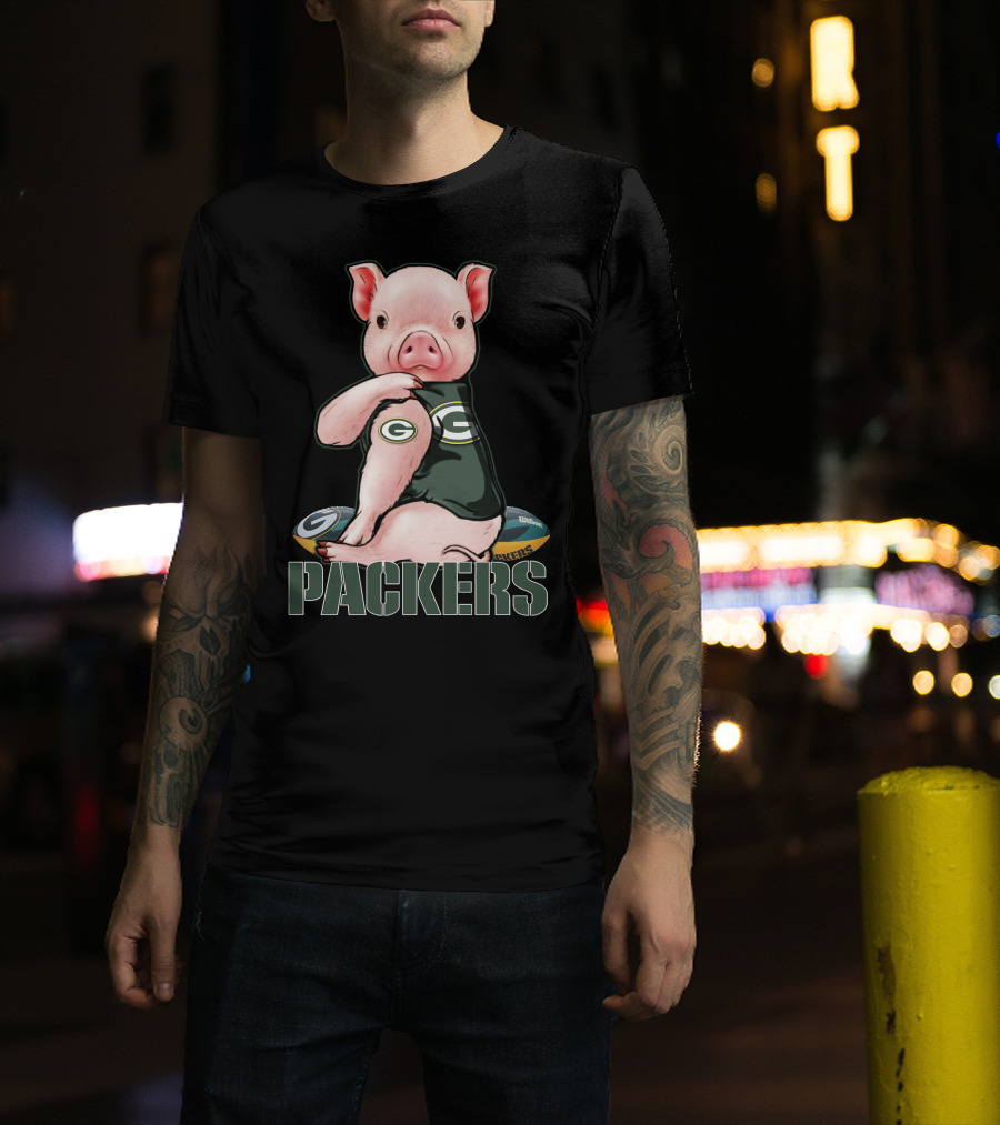 Cute Pig Wearing Green Bay Packers Jersey With Footballs T-Shirt