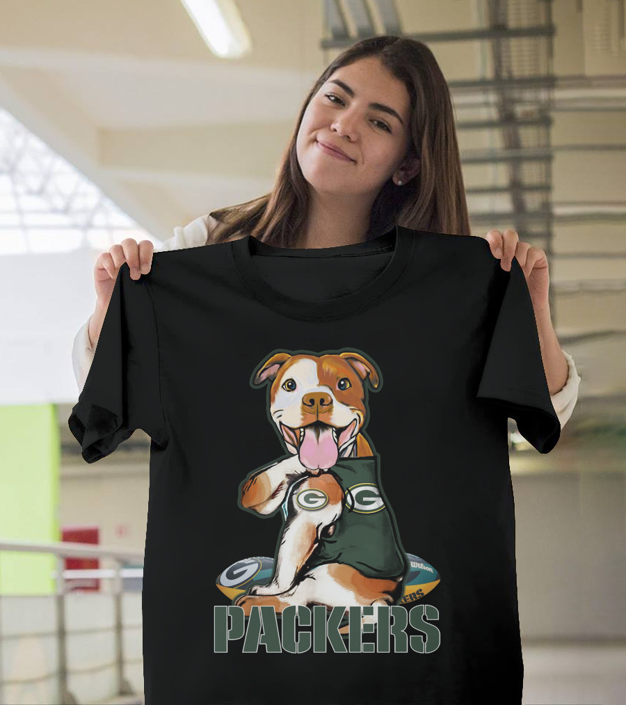 Packers Pitbull With Green Bay Wilson Football T-Shirt