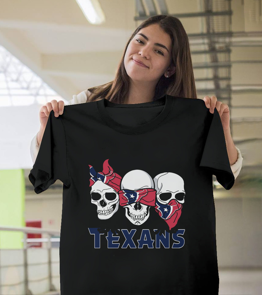 Texans Red White Blue Skull Bandana Trio T-Shirt