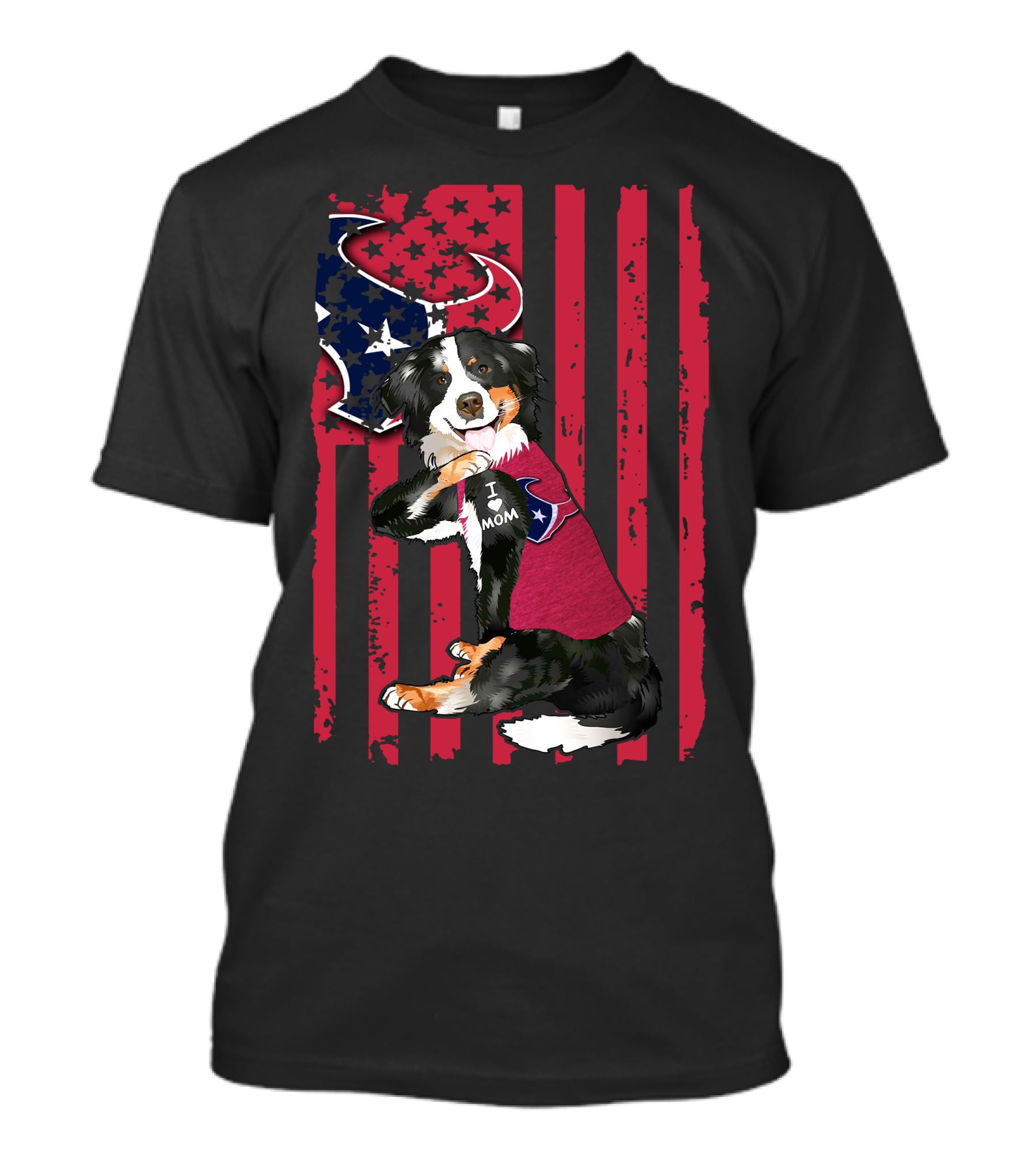 Border Collie I Love Mom Houston Texans Flag T-Shirt