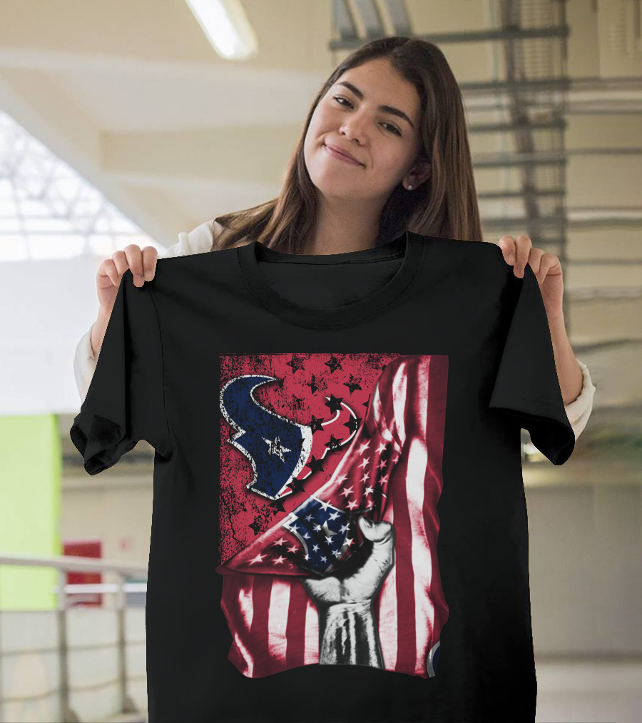 Patriotic Houston Texans Stars and Stripes Flag T-Shirt