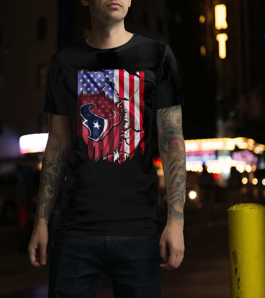 American Flag Houston Texans Logo Burst T-Shirt