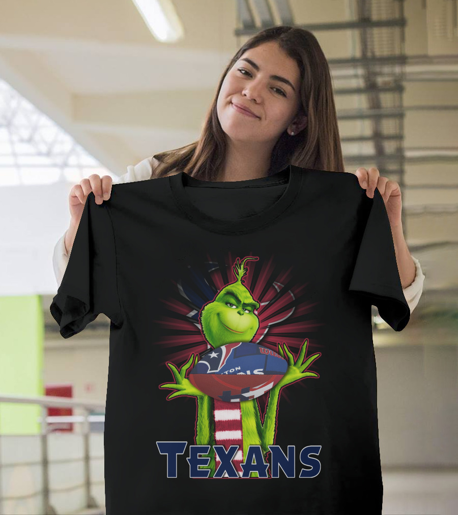Grinch Holding Houston Texans Football T-Shirt