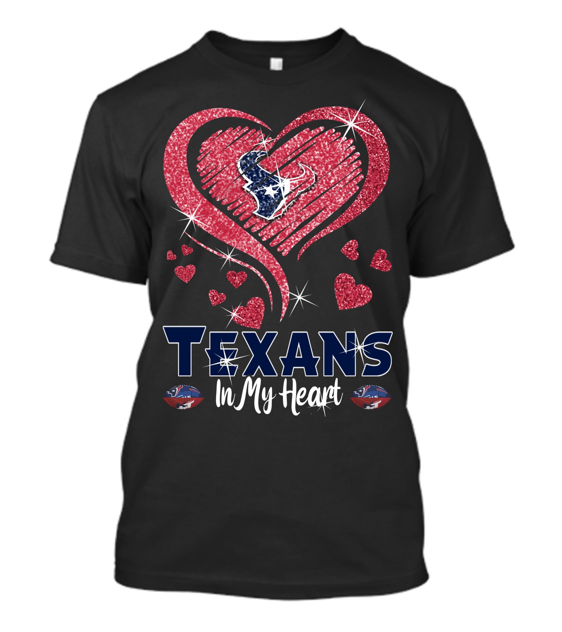 Texans In My Heart Sparkling Hearts T-Shirt