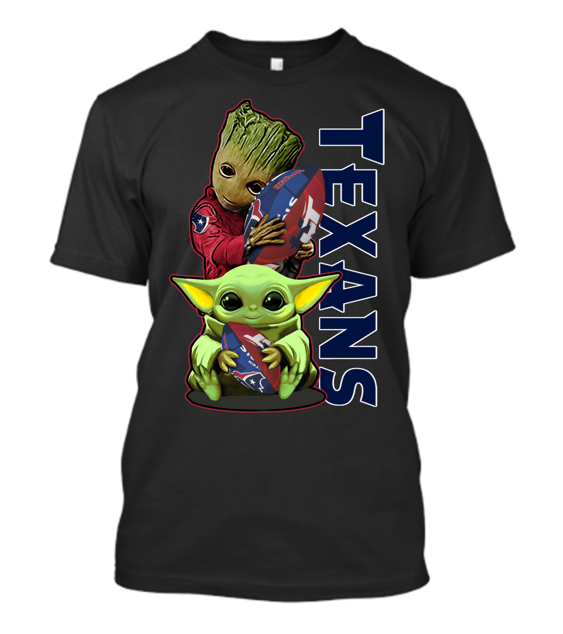 Grzd Houston Texans Groot And Baby Yoda Football Fan T-Shirt