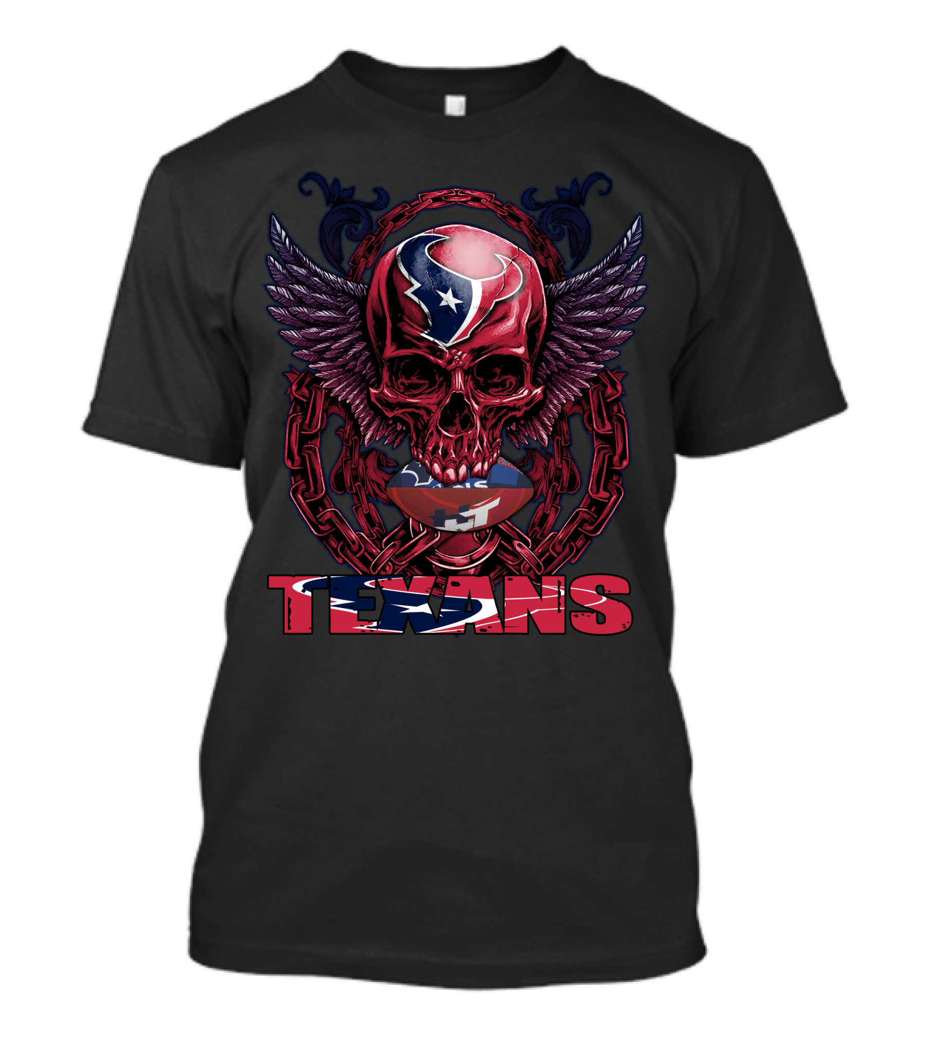 Skullfb Texans Winged Skull With Chains And Football Elements T-Shirt