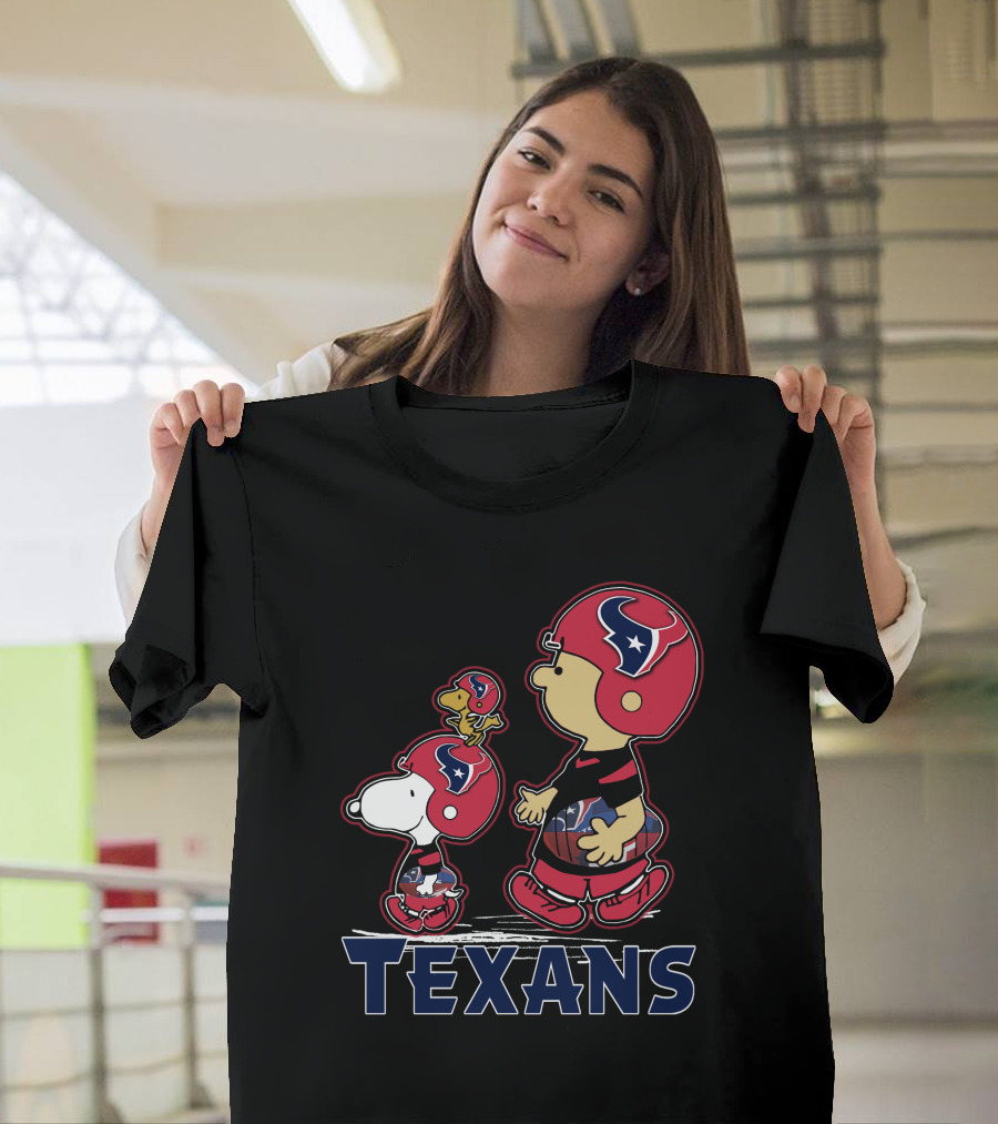 Snpfootball Texas Snoopy And Woodstock With Houston Texans Helmets And Football T-Shirt