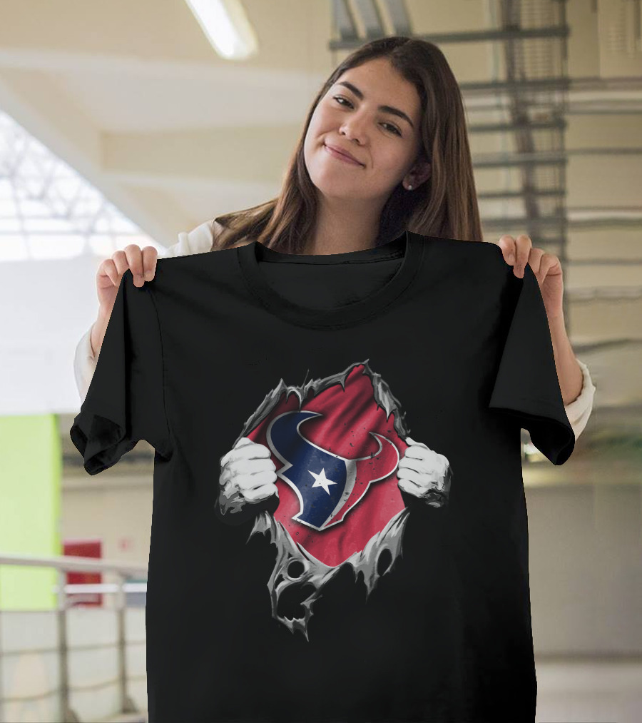 Ripped Houston Texans Logo Concept With Torn Fabric Effect T-Shirt