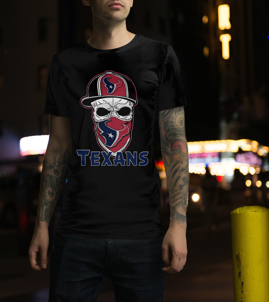 Skull Houston Texans Cap And Bandana T-Shirt