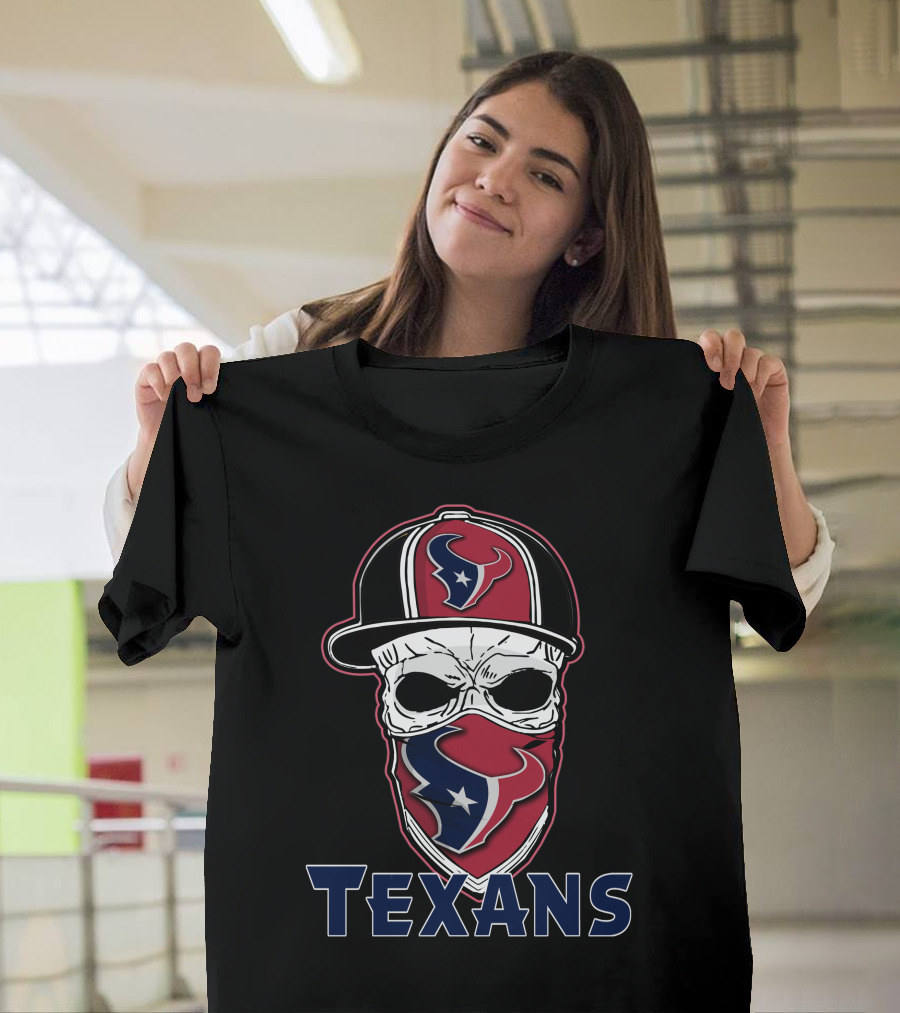 Skull Houston Texans Cap And Bandana T-Shirt