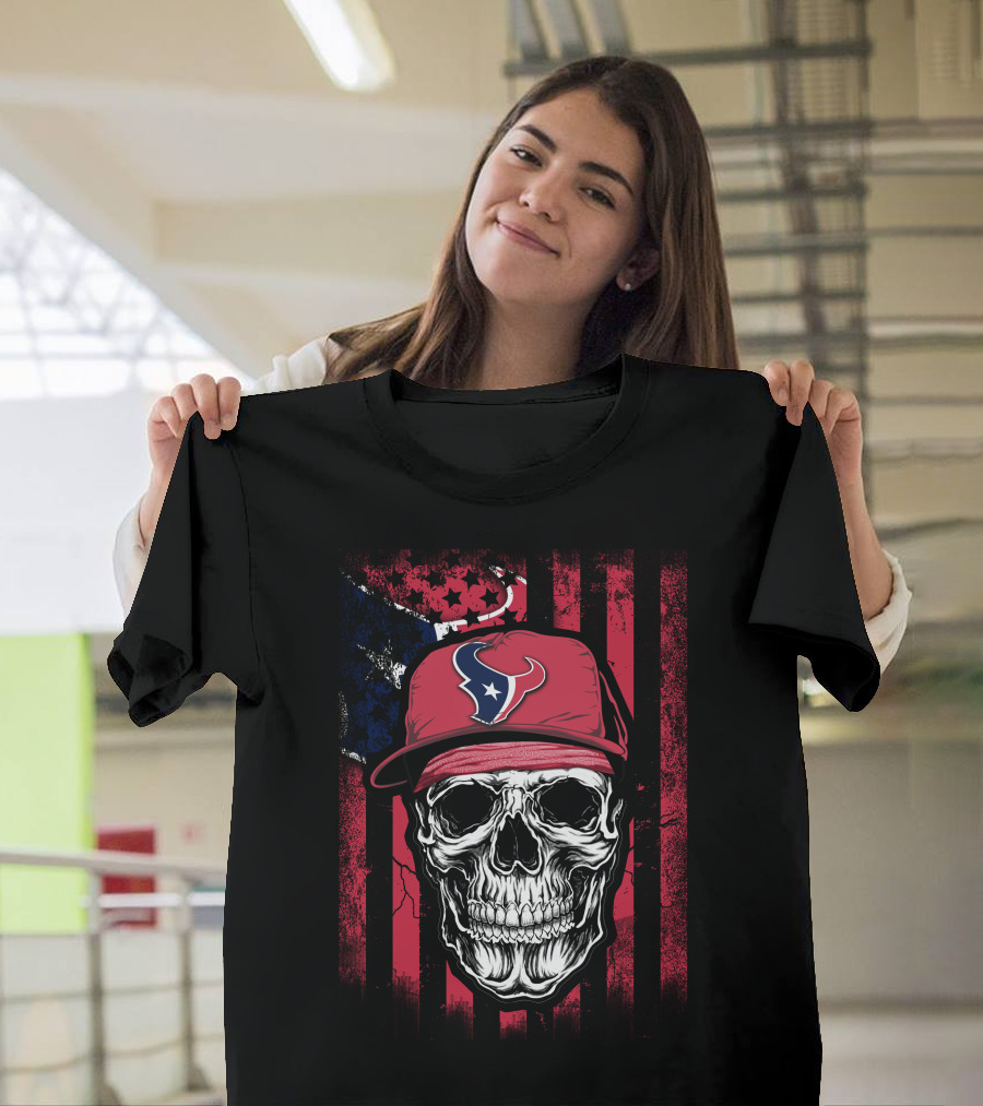 Houston Texans Logo Skull Patriot Flag T-Shirt