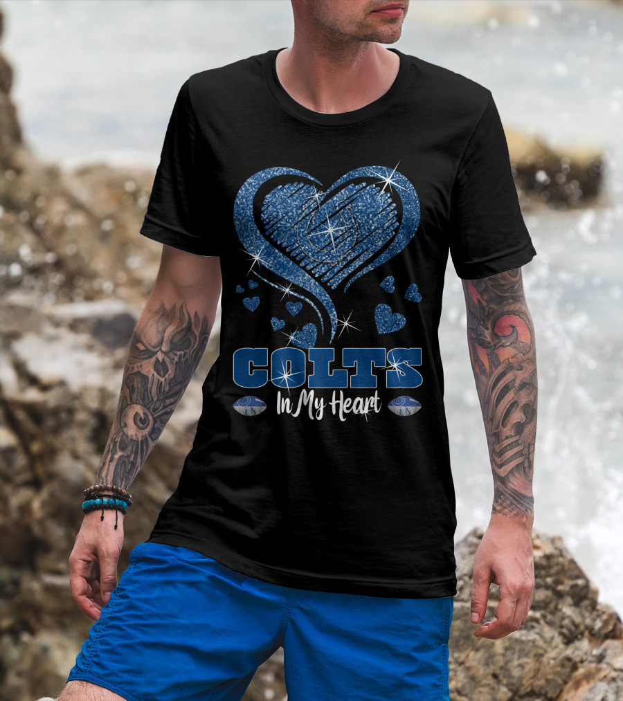 Colts In My Heart Indianapolis Logo Blue Hearts Sparkle T-Shirt