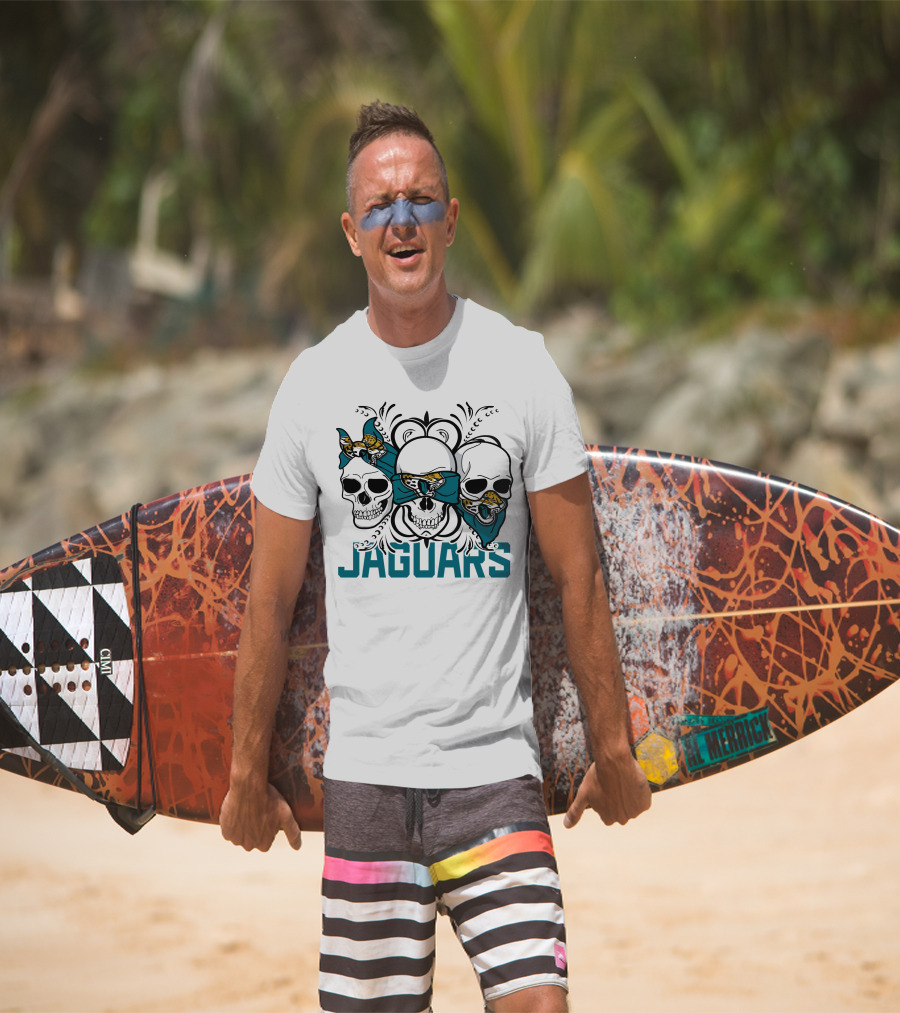 Jacksonville Jaguars Three Skull Teal Bandana T-Shirt