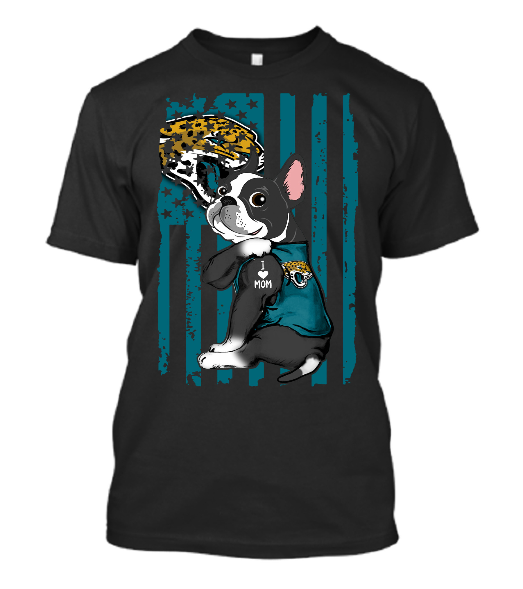 Boston Terrier I Love Mom Jacksonville Jaguars Fan Flag T-Shirt