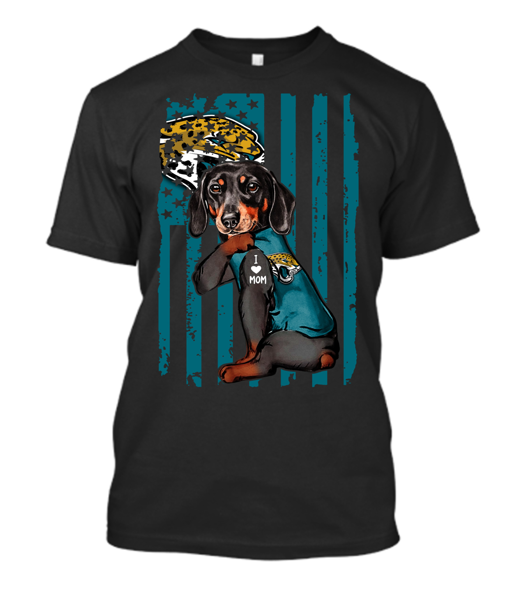 Dachshund I Love Mom Jacksonville Jaguars Helmet T-Shirt