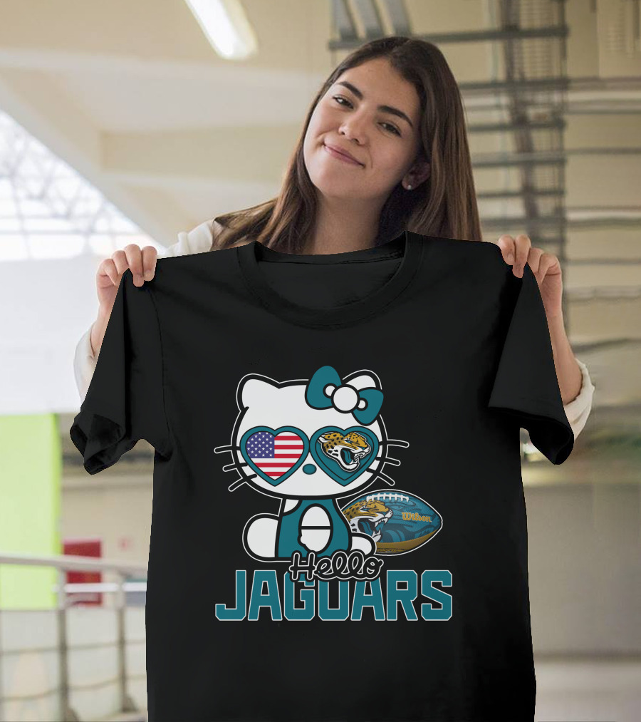 Hello Kitty Jacksonville Jaguars American Flag Football Wilson Ball T-Shirt