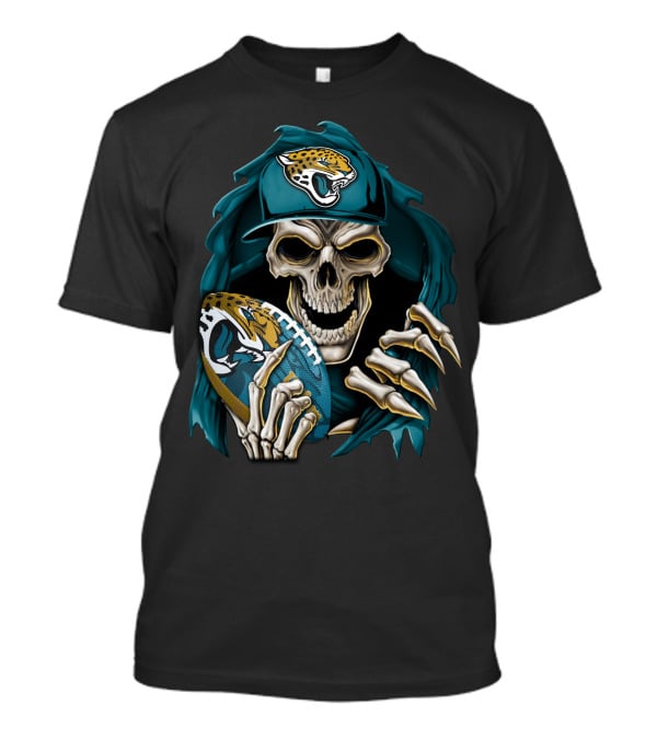 Skullbong Jacksonville Jaguars Skeleton With Football T-Shirt
