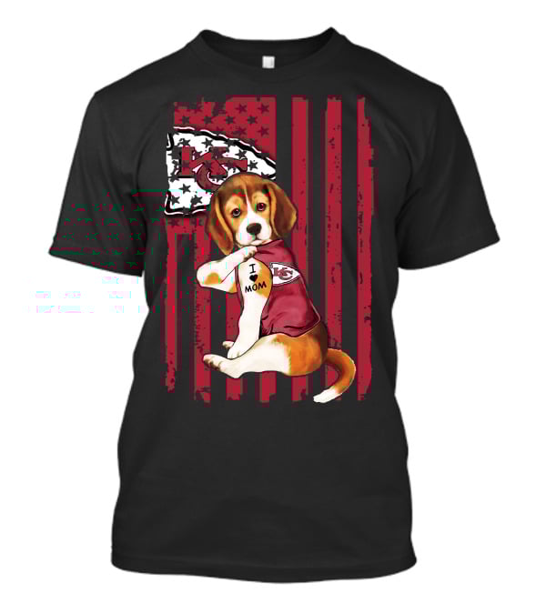 Beagle I Love Mom Kansas City Chiefs USA Flag T-Shirt