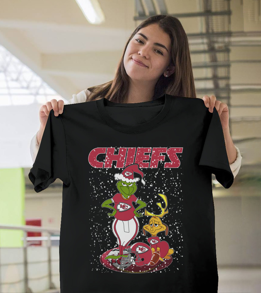 Grinch Chiefs Kansas City Christmas Snow Football T-Shirt