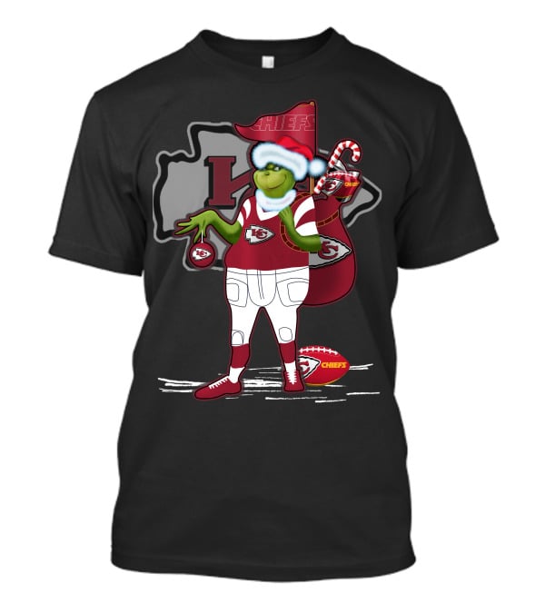 Grinchxmas Kansas City Chiefs Santa Football Holiday T-Shirt
