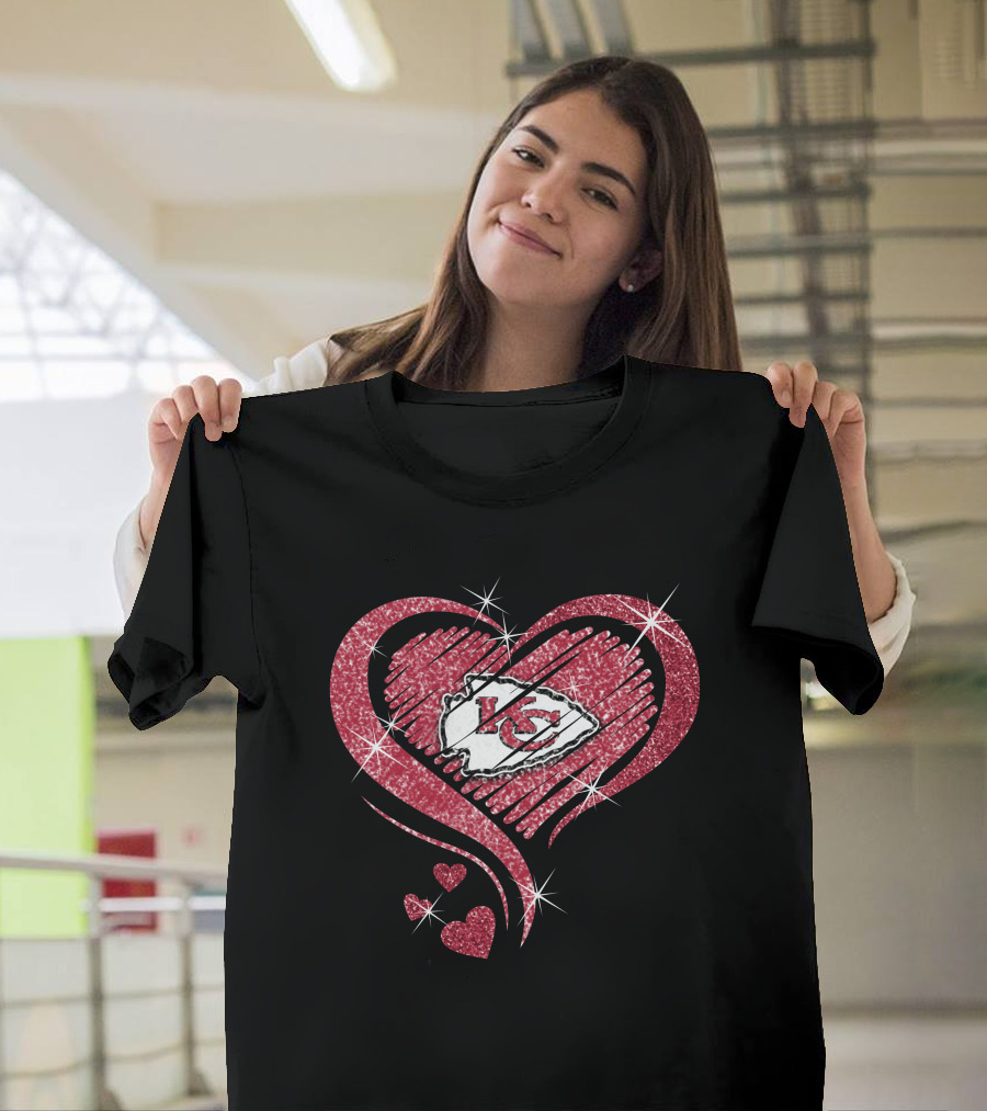 Kansas City Chiefs Heart Diamond Glitter T-Shirt