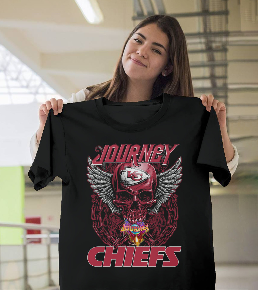 Journey Kansas City Chiefs Skull Wings Flame T-Shirt