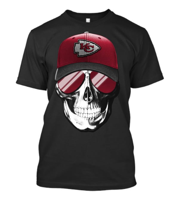 Skull With Kansas City Chiefs Hat And Sunglasses T-Shirt