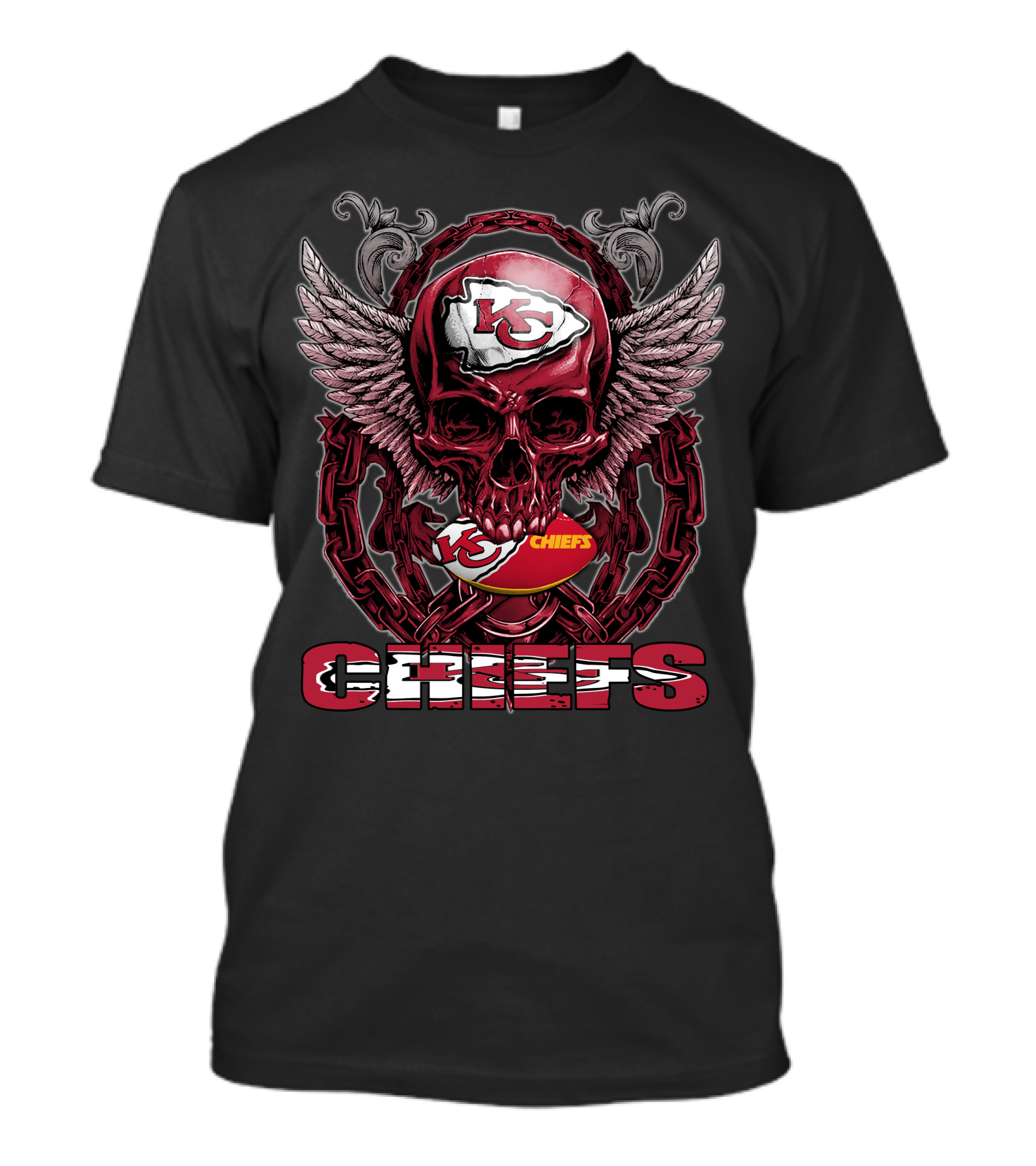 Skullfb Kansas City Chiefs Red Skull With Logo And Wings T-Shirt