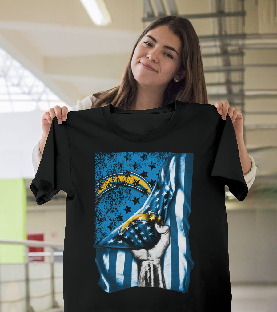 Los Angeles Chargers American Flag Fist Power Stars T-Shirt