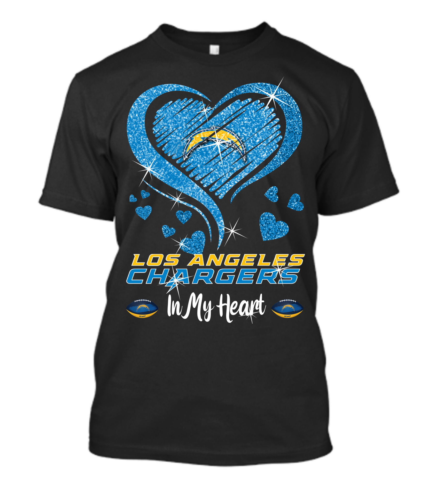 Los Angeles Chargers In My Heart Sparkling Blue Heart T-Shirt